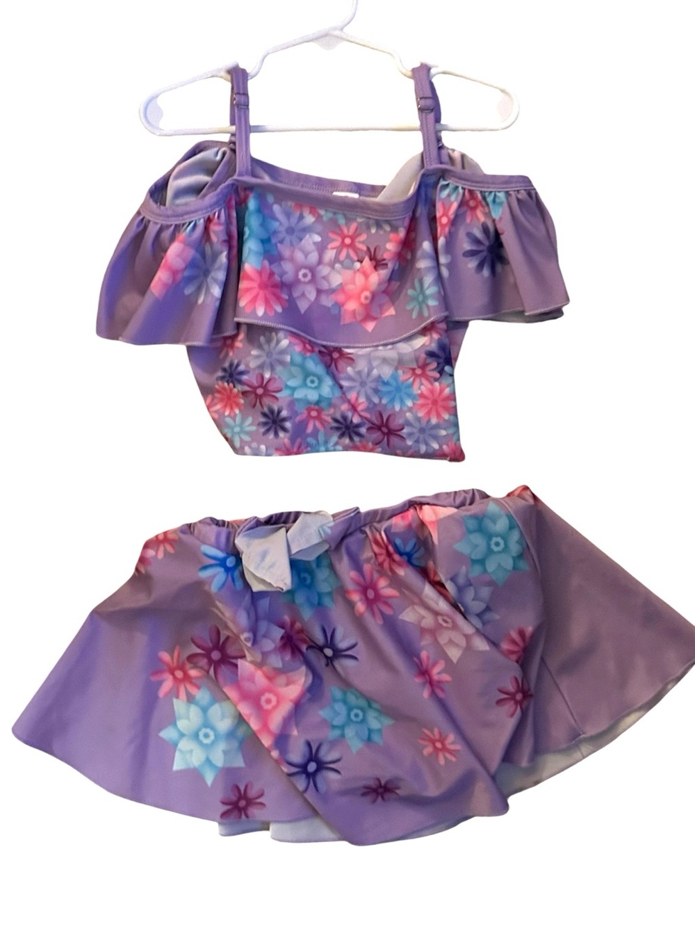 Girls Two-Piece Lavender Floral Swim Set size 150 (US 10/12)
